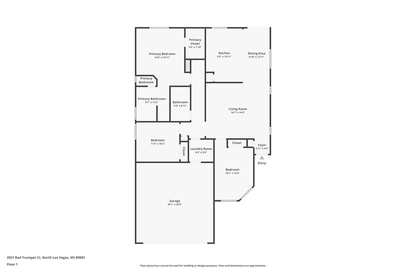 1,950/Mo, 3921 Red Trumpet Ct North Las Vegas, NV 89081 Floor Plan View
