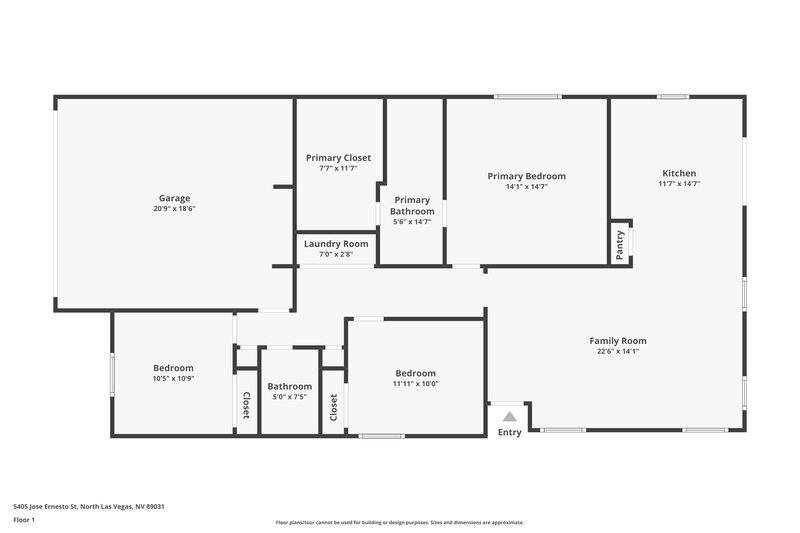2,050/Mo, 5405 Jose Ernesto Street North Las Vegas, NV 89031 Floor Plan View