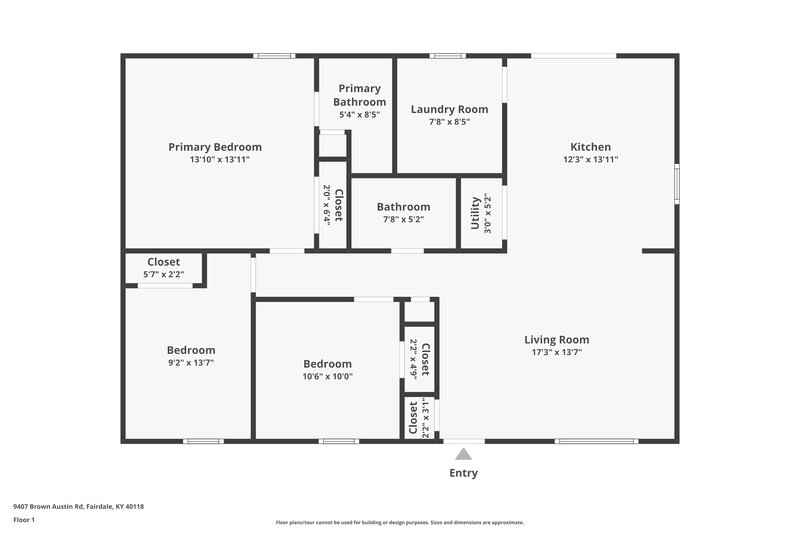 1,700/Mo, 9407 Brown Austin Rd Fairdale, KY 40118 Floor Plan View