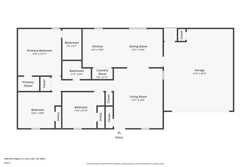 1,525/Mo, 3880 Warrington Dr Horn Lake, MS 38637 Floor Plan View